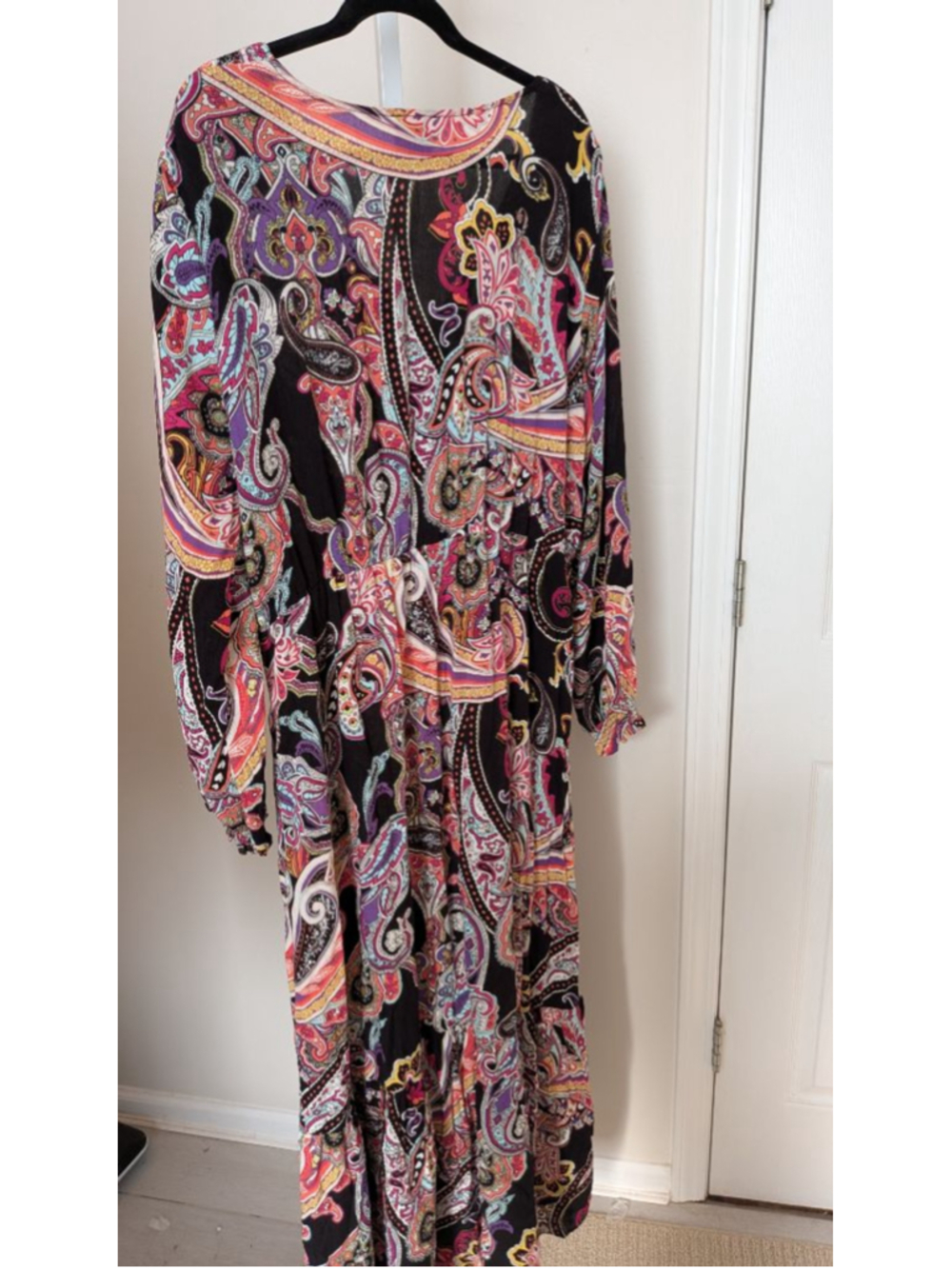 ECI New York Paisley Maxi Dress Button Front Faux Wrap Long Sleeve Boho XL - Picture 8 of 8